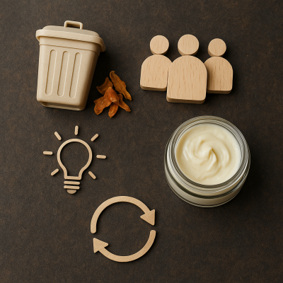 Pourquoi l’upcycling est une solution incontournable en cosmétique Illustration des bénéfices de l’upcycling cosmétique : réduction des déchets, circularité, innovation et engagement consommateur